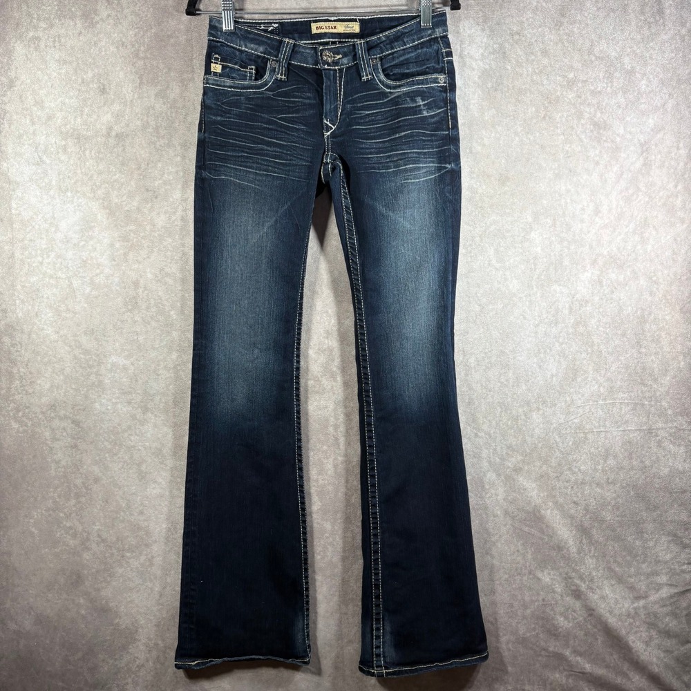 Big Star Jeans Women 27L Dark Wash Sweet Ultra Low Rise Bootcut Thick Stitch